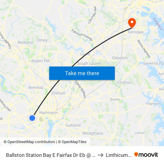 Ballston Station Bay E Fairfax Dr Eb @ N Stuart St to Linthicum, MD map