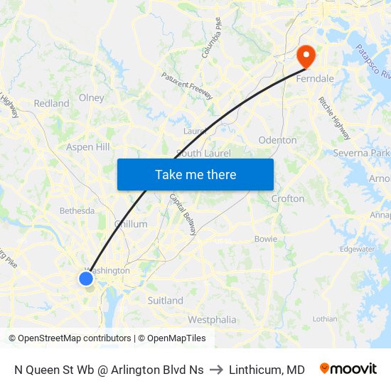 N Queen St Wb @ Arlington Blvd Ns to Linthicum, MD map