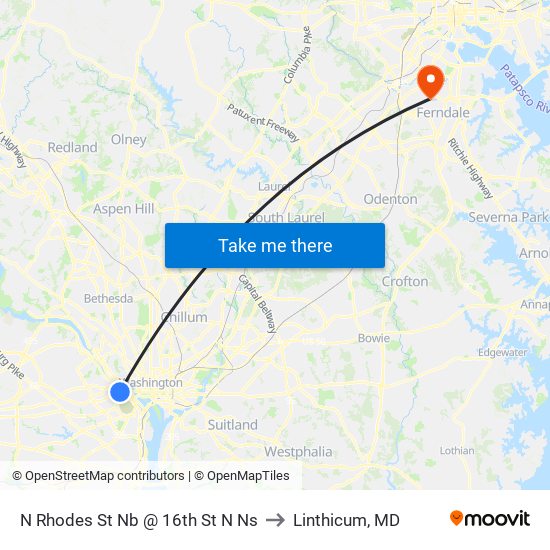 N Rhodes St Nb @ 16th St N Ns to Linthicum, MD map