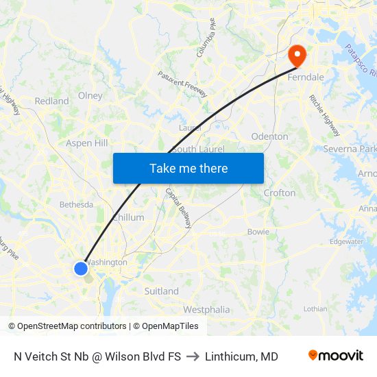 N Veitch St Nb @ Wilson Blvd FS to Linthicum, MD map