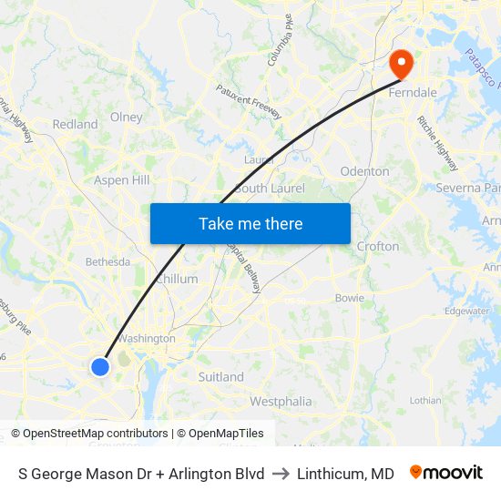 S George Mason Dr + Arlington Blvd to Linthicum, MD map