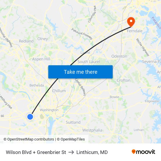 Wilson Blvd + Greenbrier St to Linthicum, MD map