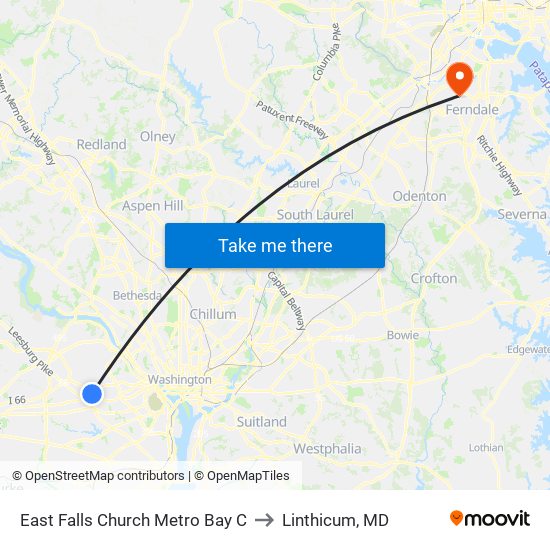 East Falls Church Metro Bay C to Linthicum, MD map