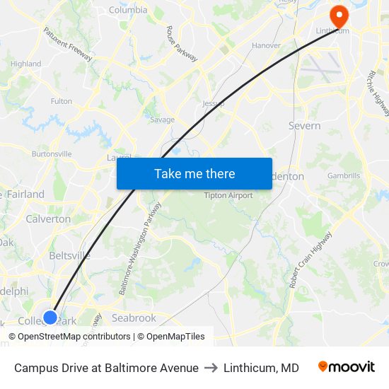 Campus Drive at Baltimore Avenue to Linthicum, MD map