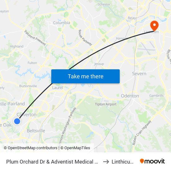 Plum Orchard Dr & Adventist Medical Cen White Oak to Linthicum, MD map