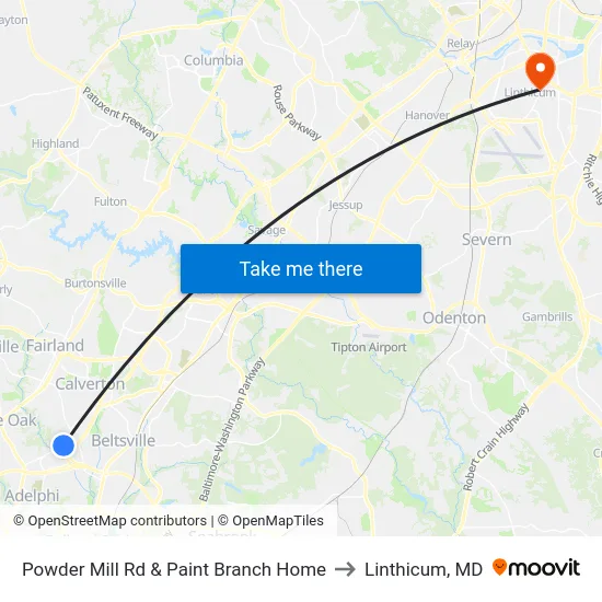 Powder Mill Rd & Paint Branch Home to Linthicum, MD map