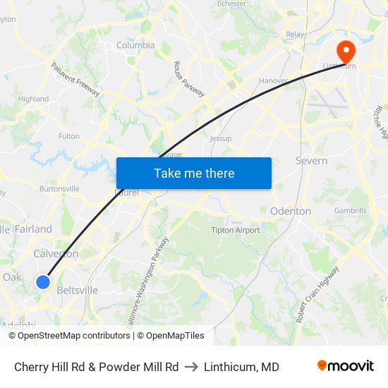 Cherry Hill Rd & Powder Mill Rd to Linthicum, MD map