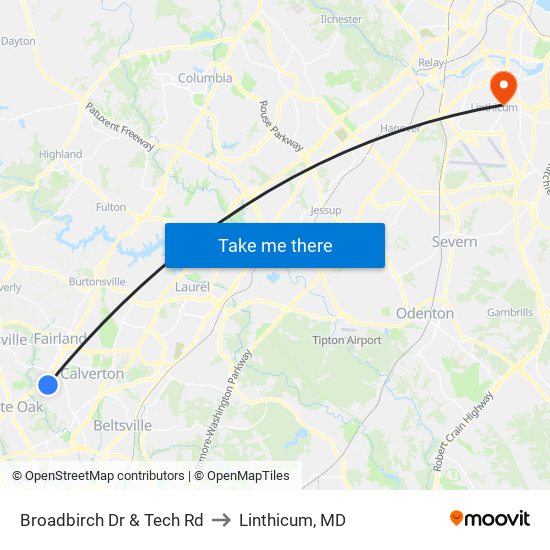Broadbirch Dr & Tech Rd to Linthicum, MD map
