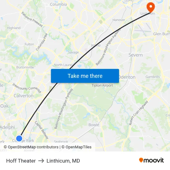 Hoff Theater to Linthicum, MD map