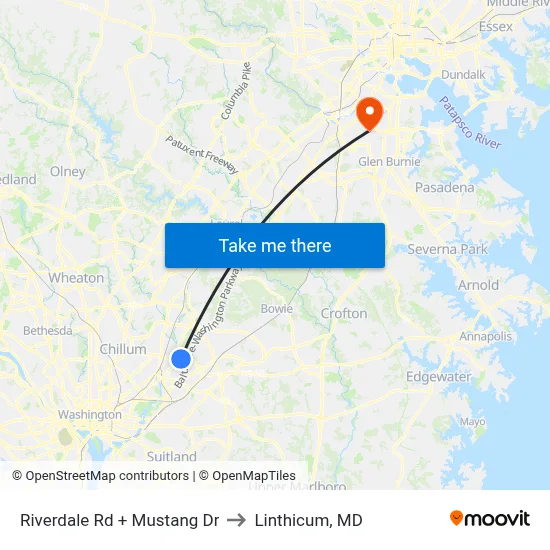 Riverdale Rd + Mustang Dr to Linthicum, MD map