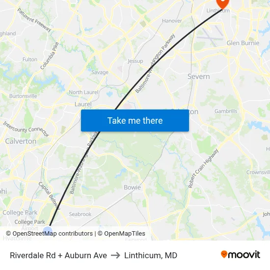 Riverdale Rd + Auburn Ave to Linthicum, MD map