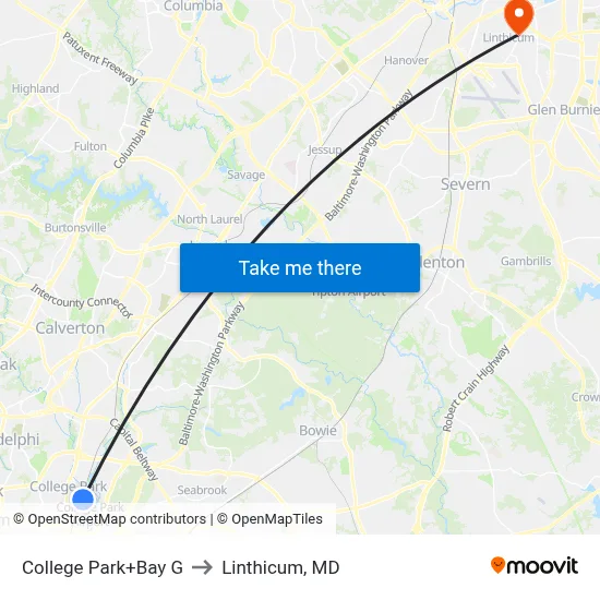 College Park+Bay G to Linthicum, MD map