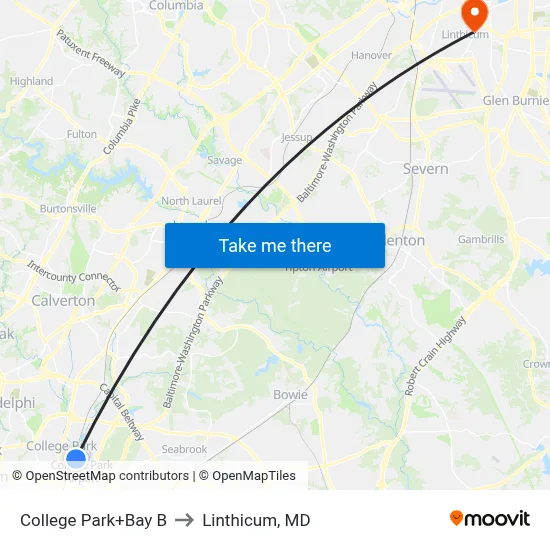 College Park+Bay B to Linthicum, MD map