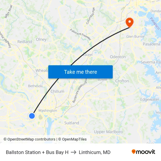 Ballston Station + Bus Bay H to Linthicum, MD map