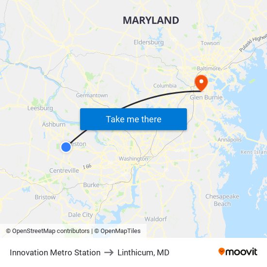 Innovation Metro Station to Linthicum, MD map