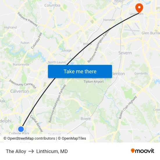 The Alloy to Linthicum, MD map
