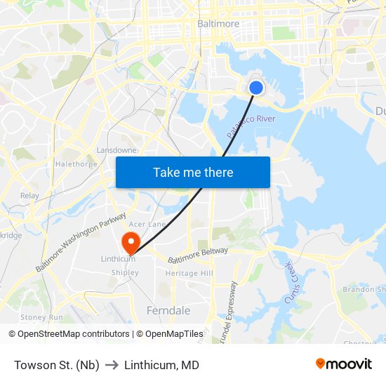 Towson St. (Nb) to Linthicum, MD map