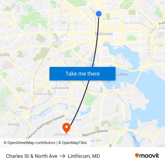 Charles St & North Ave to Linthicum, MD map