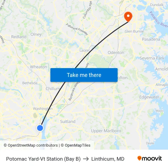 Potomac Yard-Vt Station (Bay B) to Linthicum, MD map
