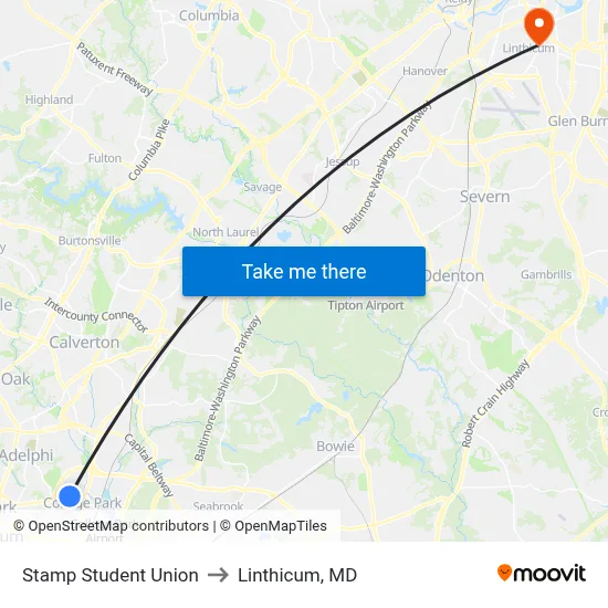 Stamp Student Union to Linthicum, MD map