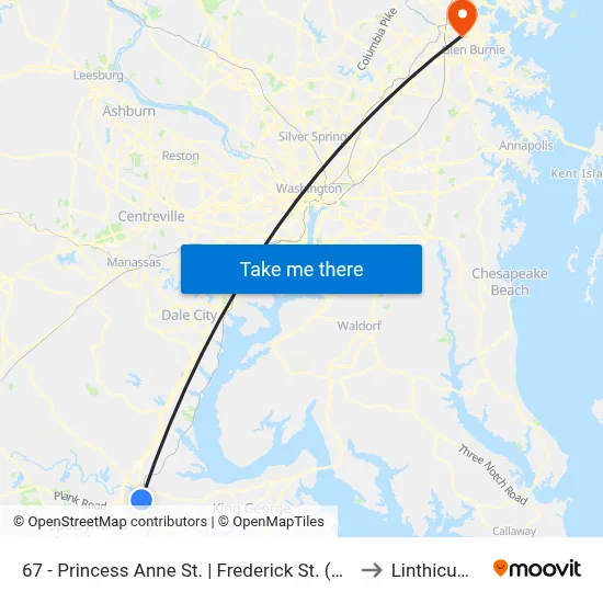 67 - Princess Anne St. | Frederick St. (Train Station) to Linthicum, MD map