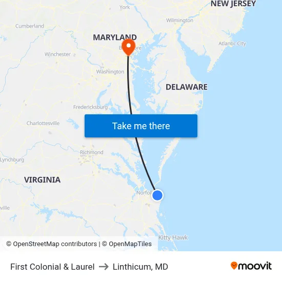 First Colonial & Laurel to Linthicum, MD map