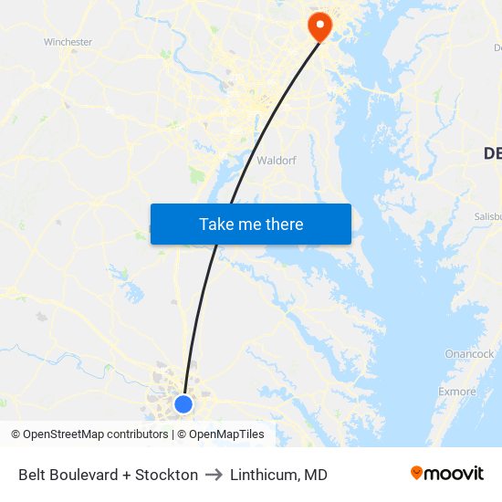 Belt Boulevard + Stockton to Linthicum, MD map