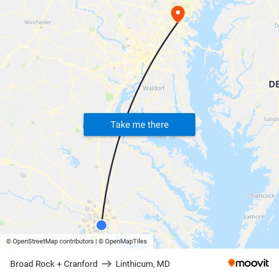 Broad Rock + Cranford to Linthicum, MD map