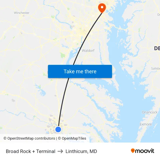 Broad Rock + Terminal to Linthicum, MD map