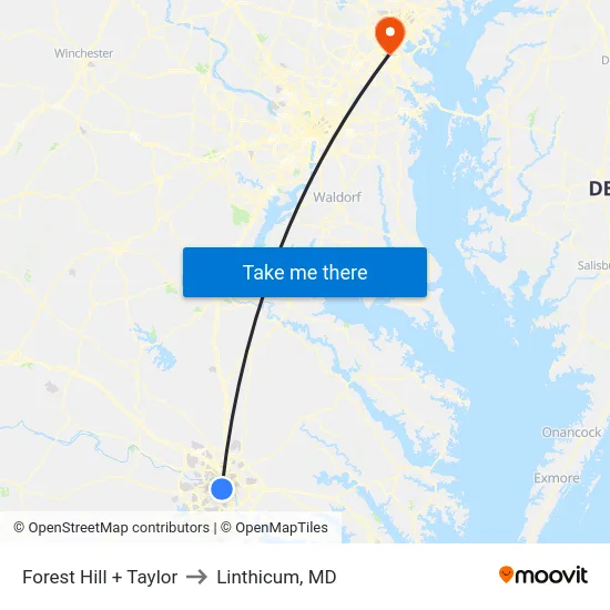Forest Hill + Taylor to Linthicum, MD map