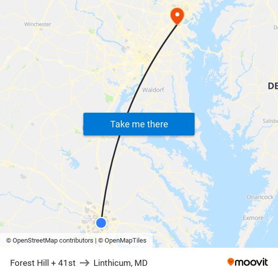 Forest Hill + 41st to Linthicum, MD map