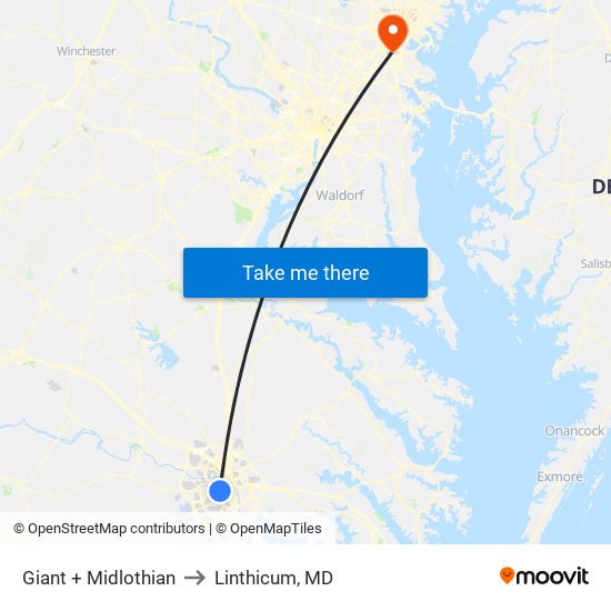 Giant + Midlothian to Linthicum, MD map