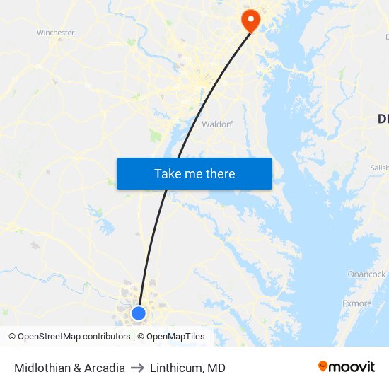 Midlothian & Arcadia to Linthicum, MD map