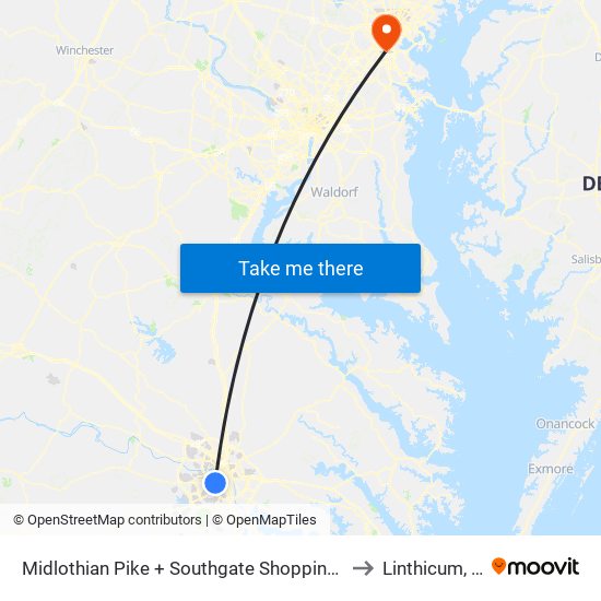 Midlothian Pike + Southgate Shopping Center to Linthicum, MD map