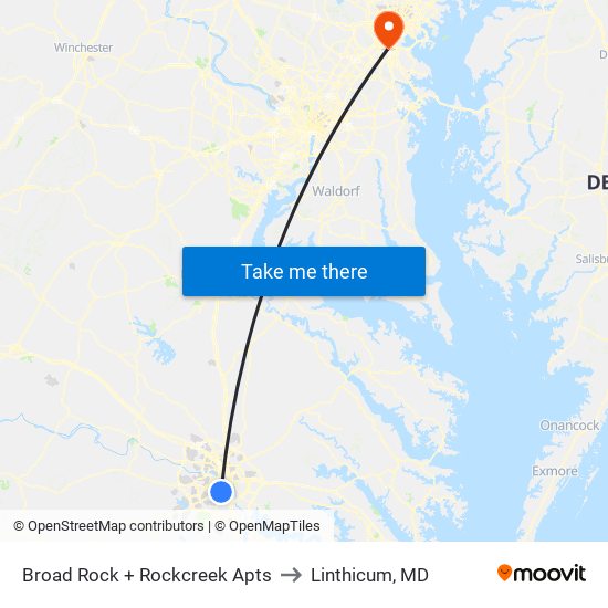 Broad Rock + Rockcreek Apts to Linthicum, MD map