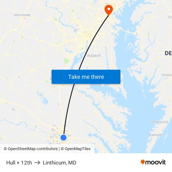 Hull + 12th to Linthicum, MD map