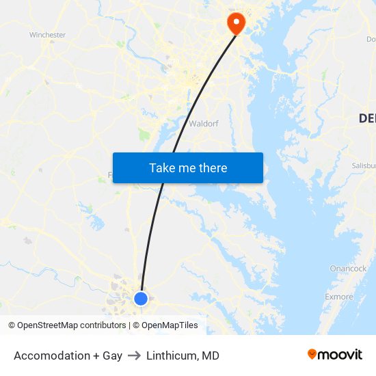 Accomodation + Gay to Linthicum, MD map