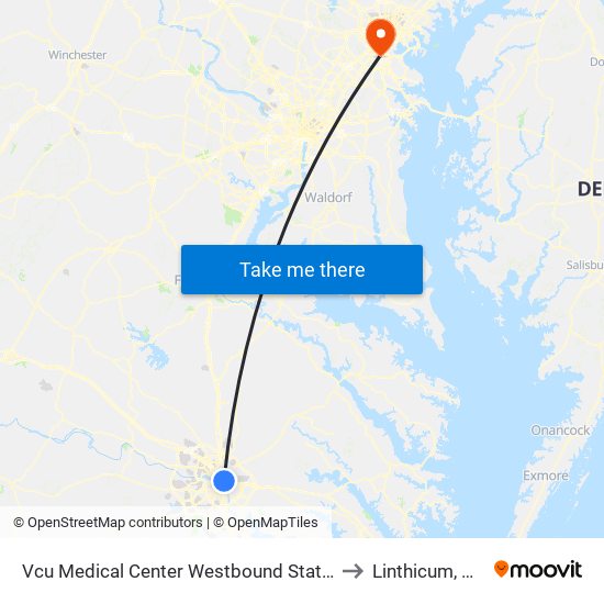 Vcu Medical Center Westbound Station to Linthicum, MD map