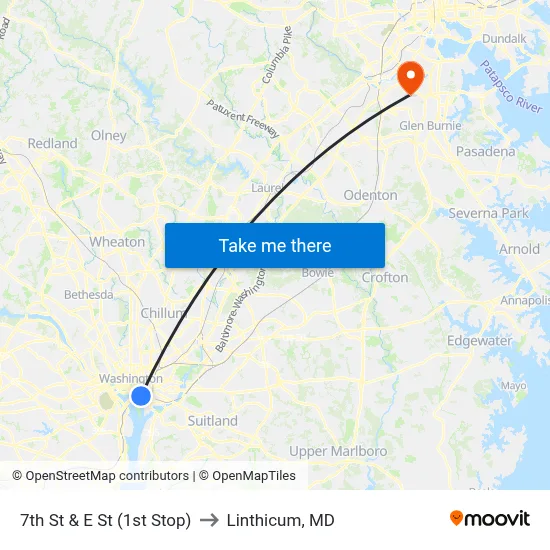 7th St & E St (1st Stop) to Linthicum, MD map