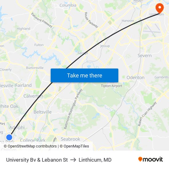 University Bv & Lebanon St to Linthicum, MD map