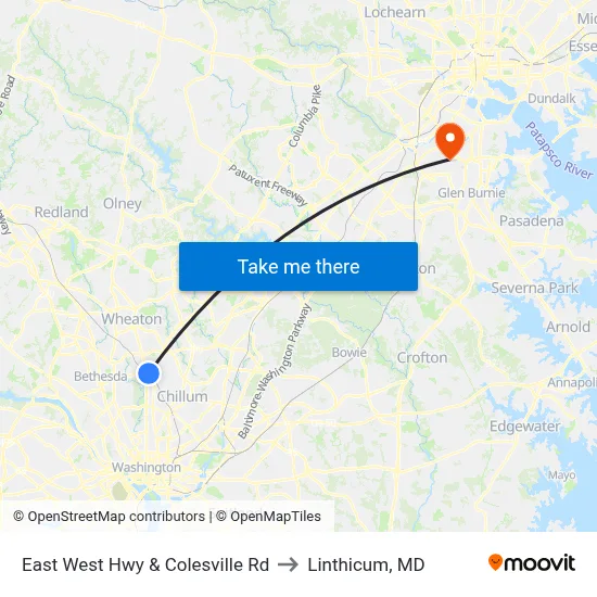 East West Hwy & Colesville Rd to Linthicum, MD map