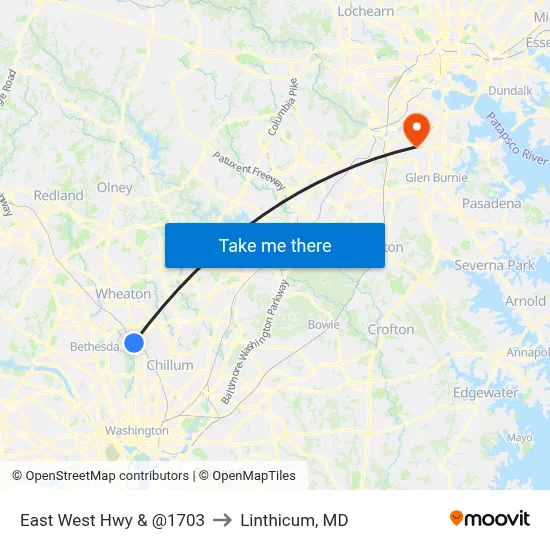 East West Hwy & @1703 to Linthicum, MD map