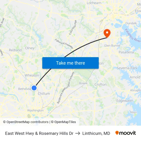 East West Hwy & Rosemary Hills Dr to Linthicum, MD map