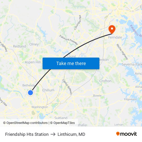 Friendship Hts Station to Linthicum, MD map