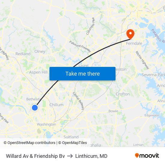 Willard Av & Friendship Bv to Linthicum, MD map