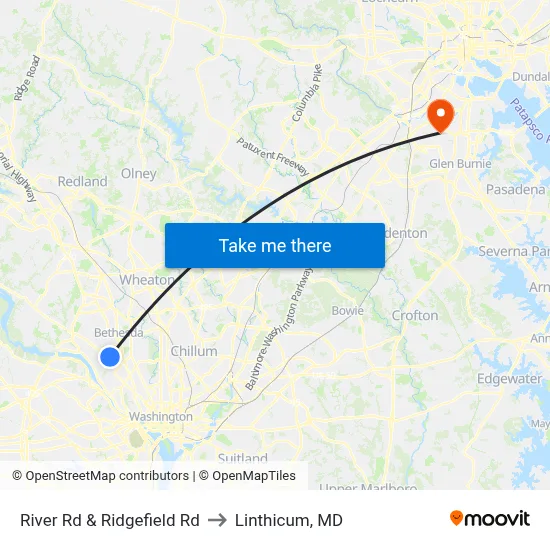 River Rd & Ridgefield Rd to Linthicum, MD map
