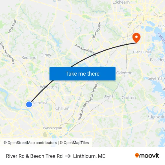River Rd & Beech Tree Rd to Linthicum, MD map