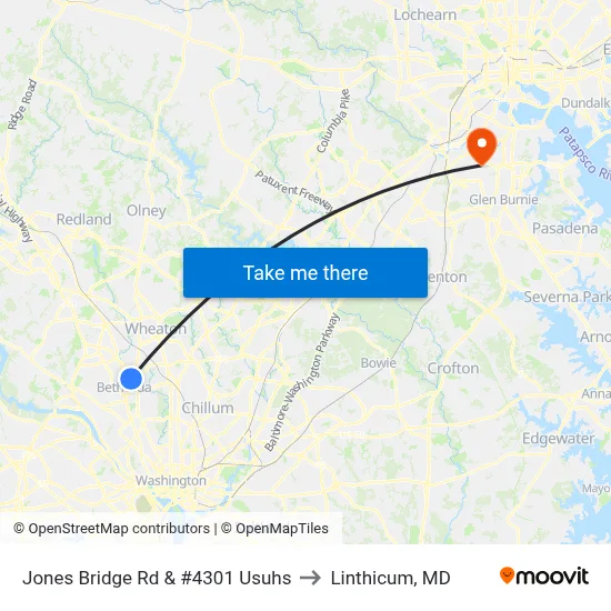 Jones Bridge Rd & #4301 Usuhs to Linthicum, MD map