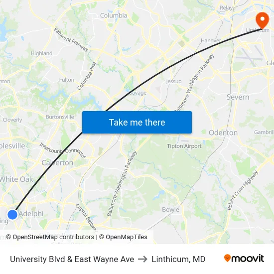 University Blvd & East Wayne Ave to Linthicum, MD map