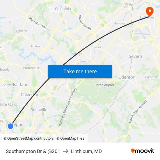 Southampton Dr & @201 to Linthicum, MD map
